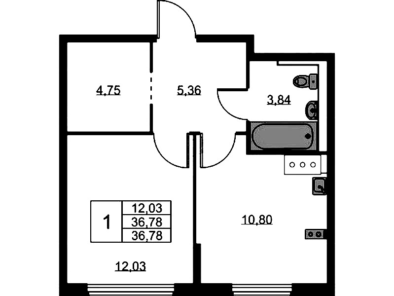 1-комнатная квартира 36.78 м², 11/11 эт., ЖК «Новое Колпино»